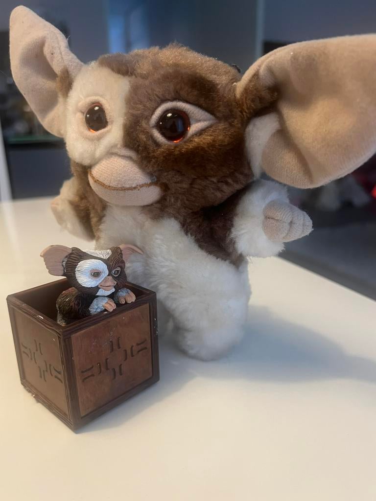 Gremlins Gizmo knuffel + mini Jack-in-the-Box beeldje, Ophalen of Verzenden, Zo goed als nieuw, Film, Actiefiguur of Pop