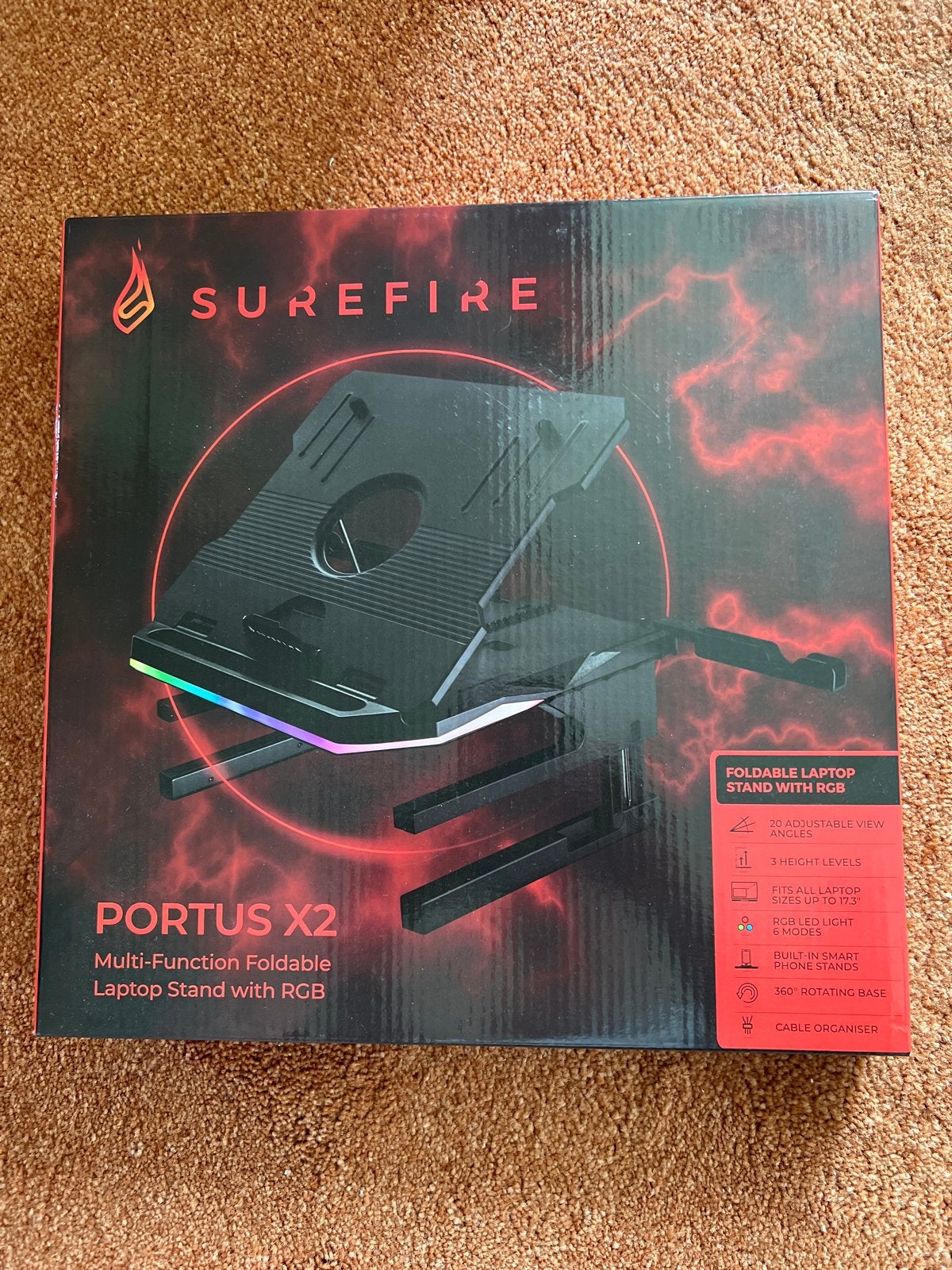 SureFire Portus X2 Multifunctionele Laptopstandaard RGB, Ophalen, Nieuw, In hoogte verstelbaar