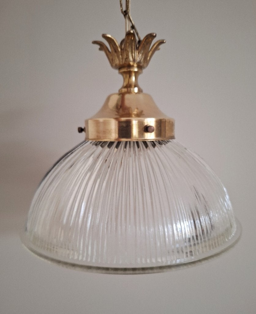Vintage Franse Holophane hanglamp, Ophalen of Verzenden, Glas