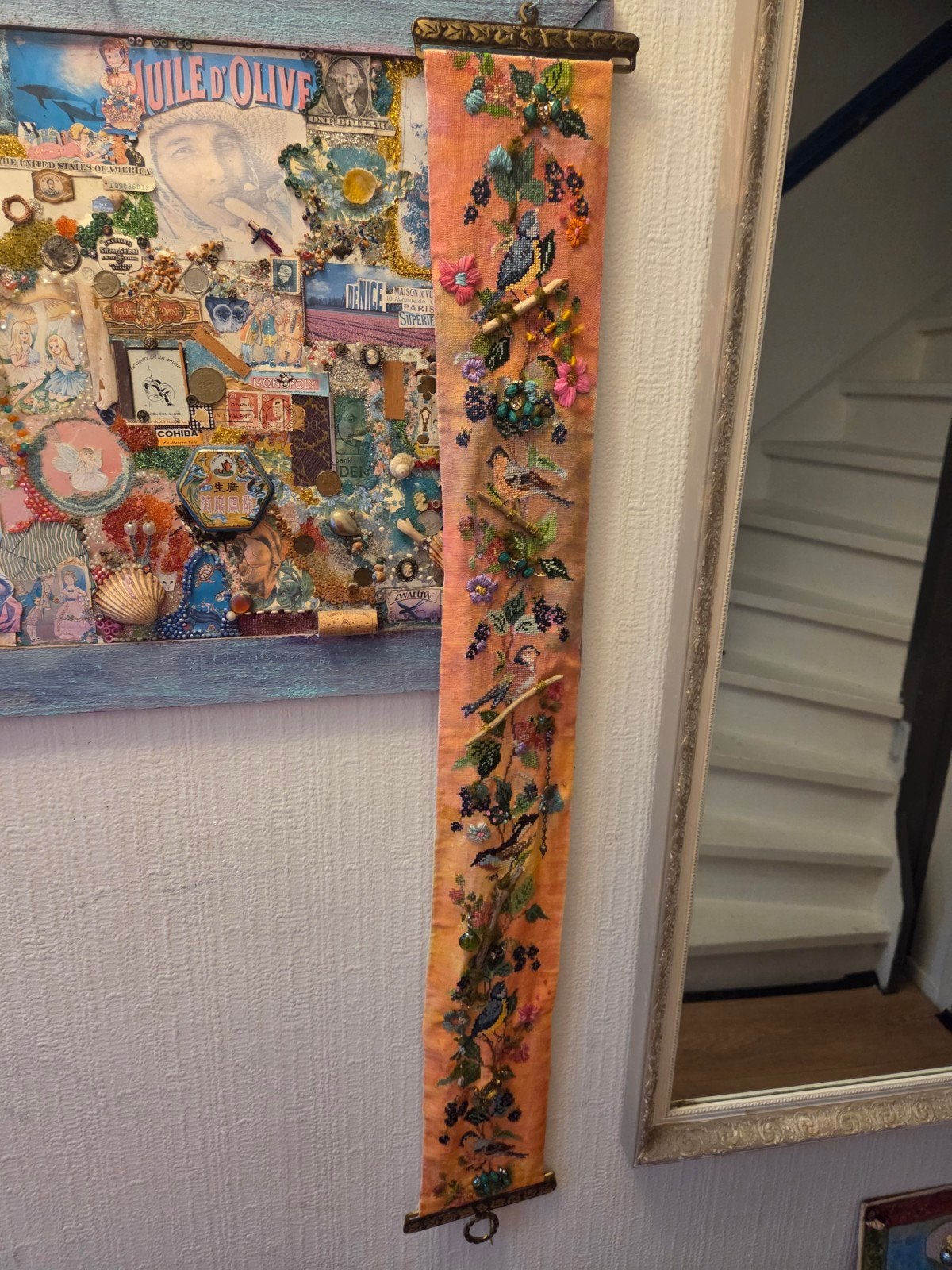 Prachtig kleurrijk schellekoord met vintage bijoux en takken, Vintage, Gebruikt, Meerkleurig, Ophalen of Verzenden