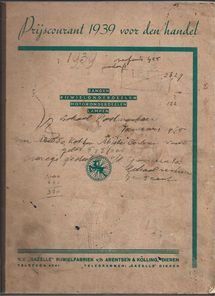 Gazelle 1939 boek rijwiel fiets motor onderdelen (GA39), Ophalen of Verzenden, Zo goed als nieuw