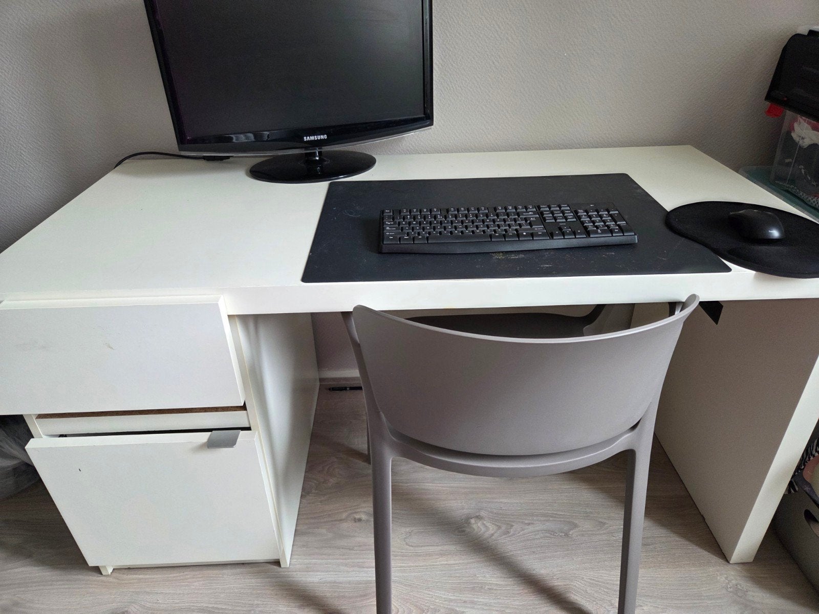 Wit bureau met lades en opbergruimte - 140x65 cm, Ophalen, Gebruikt, 65 cm, 140 cm