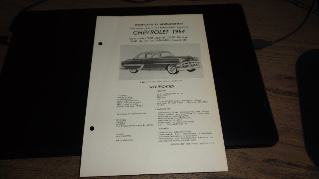 Specificaties en Afstelgegevens USA CHEVROLET  1954, Verzenden, Nieuw, Chevrolet