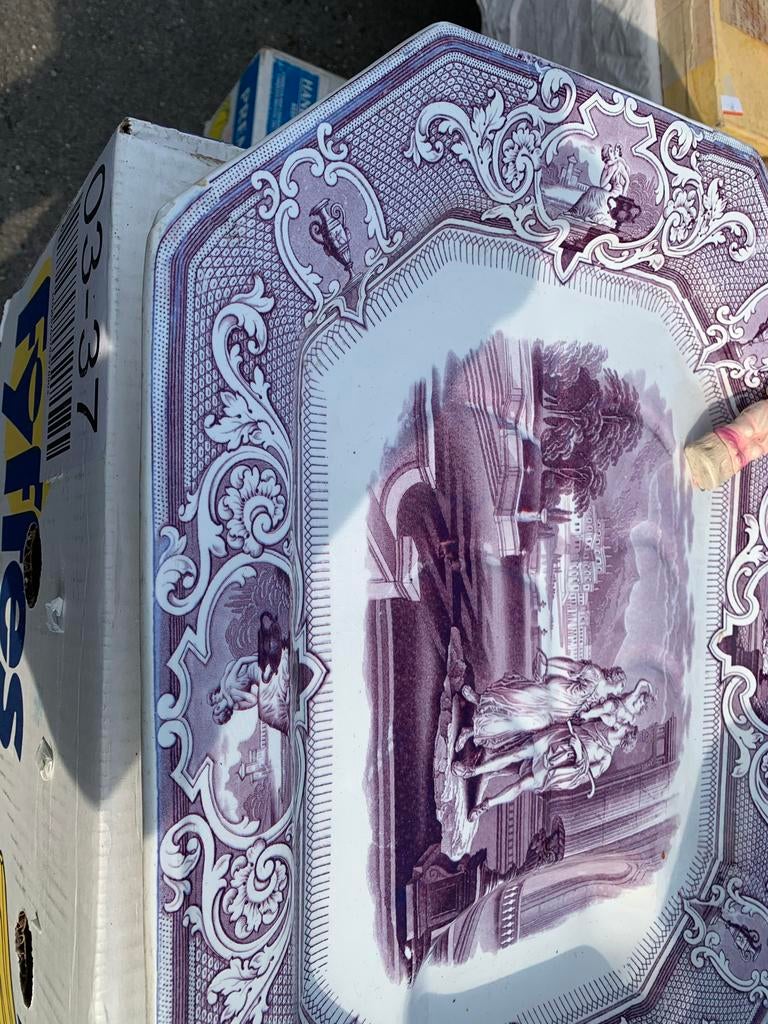 Antieke Engelse uitlekschaal met paarse transferprint, Antiek en Kunst, Ophalen of Verzenden