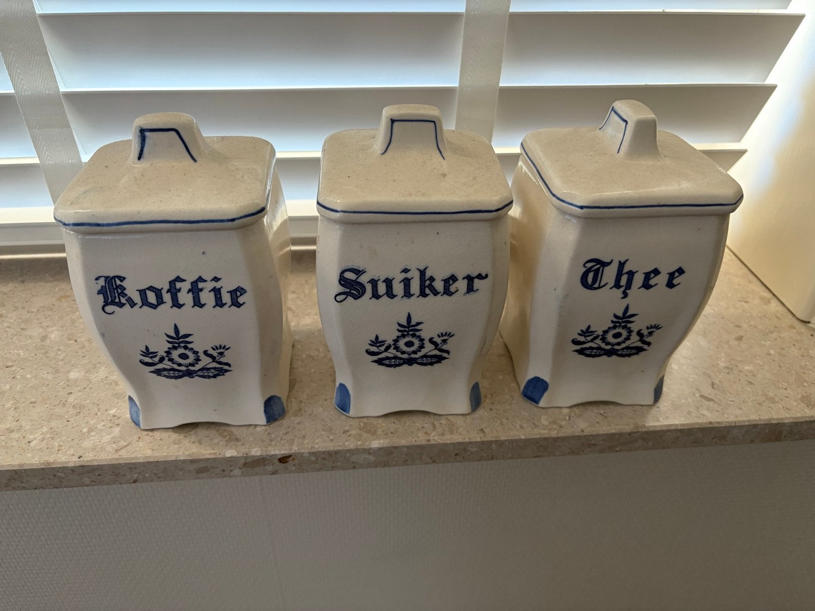 Vintage Delfts Blauw voorraadpotten: Koffie, Suiker, Thee, Ophalen of Verzenden