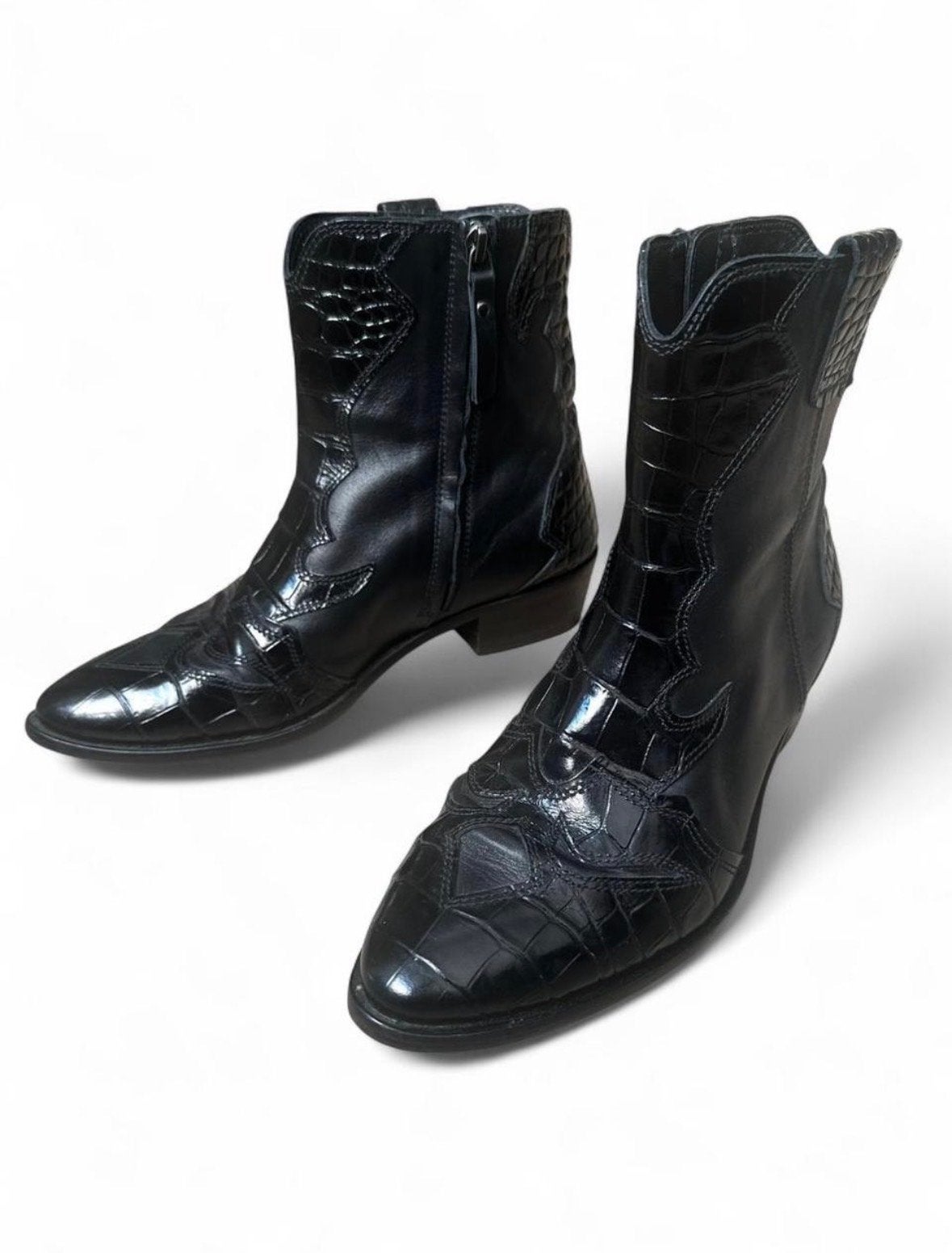 Toral Zwarte Krokodil-reliëf Western Enkellaarzen EU 38, Kleding | Dames, Schoenen, Zwart, Lage of Enkellaarzen, Ophalen of Verzenden