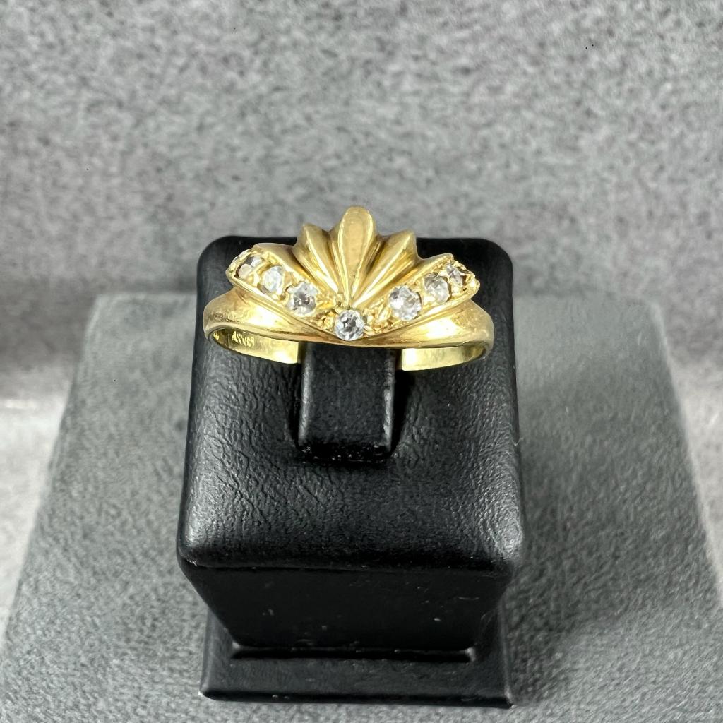 Gouden Ring | 14k | 2,3g | 8x zirkonia | 17,5 | 407986, Sieraden, Tassen en Uiterlijk, Ringen, Gebruikt, Ophalen of Verzenden
