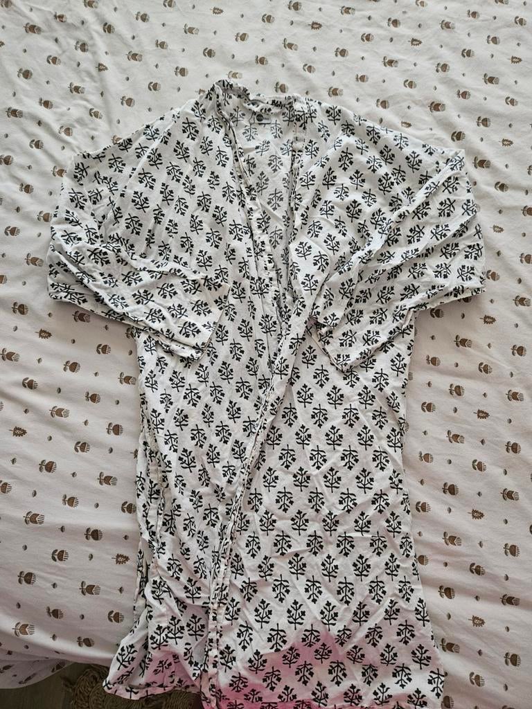 Madam Stoltz Kimono - Zwart/Wit Blockprint - Mt S/M, Zwart, Ophalen of Verzenden, Zo goed als nieuw, Maat 36 (S)