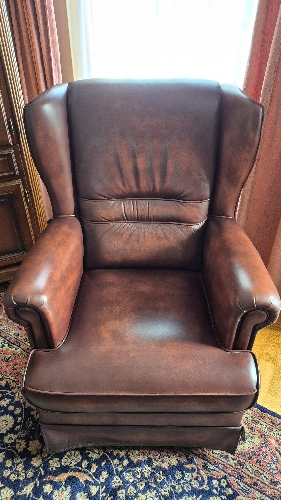 Leren dames oor fauteuil, Ophalen, Gebruikt, 75 tot 100 cm, Leer