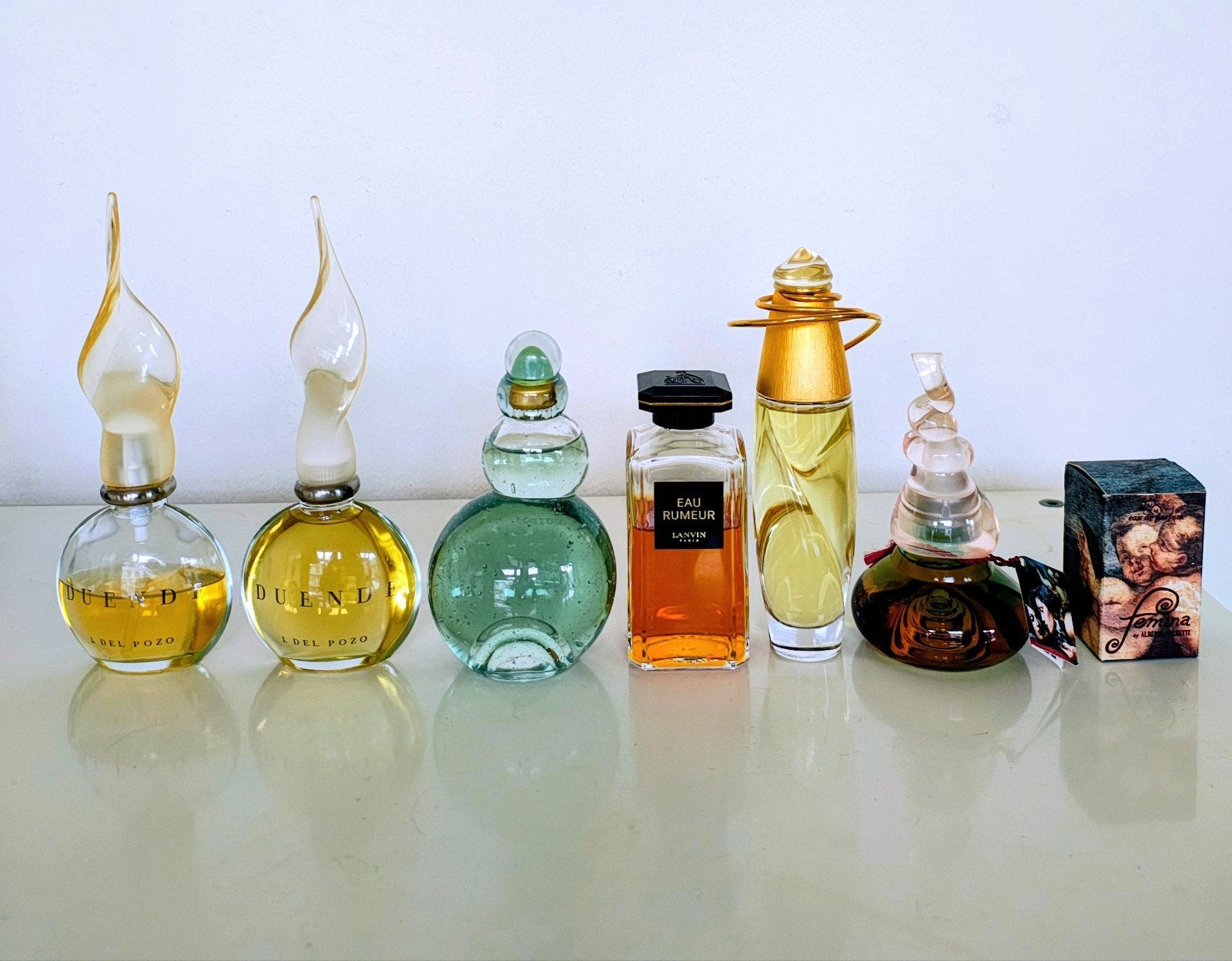 Vintage parfumflesjes collectie - Duende, Femina, Rumeur, Verzamelen, Verzenden, Miniatuur, Gevuld