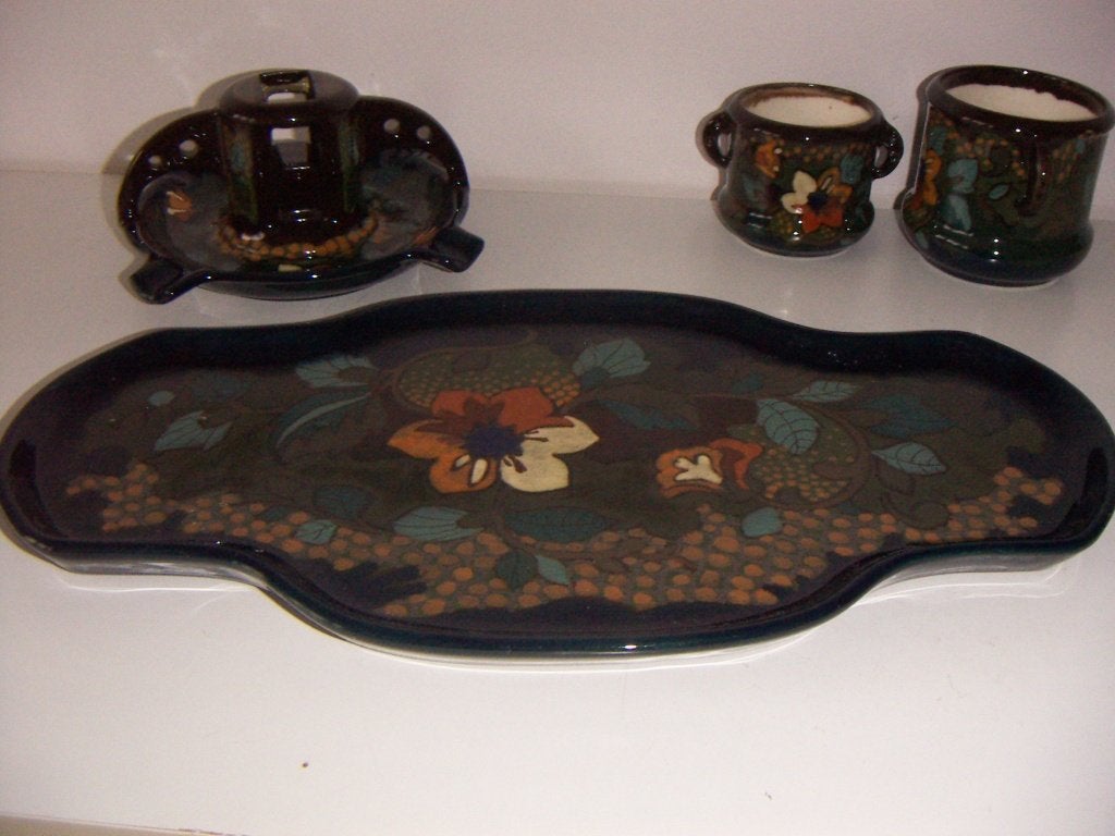 Arnhem plateel keramiek rookstel jr.ca.1910. Dec. Gelri., Ophalen of Verzenden