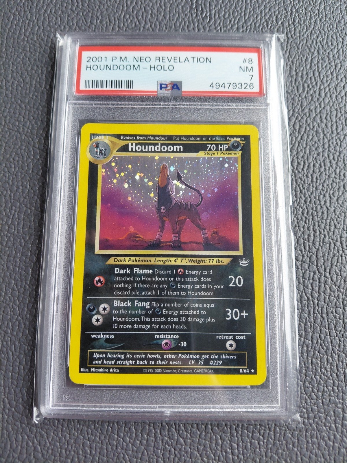 Houndoom Neo Revelation PSA 7 Holo 8/64 Pokémon Kaart, Ophalen of Verzenden, Gebruikt, Losse kaart, Foil