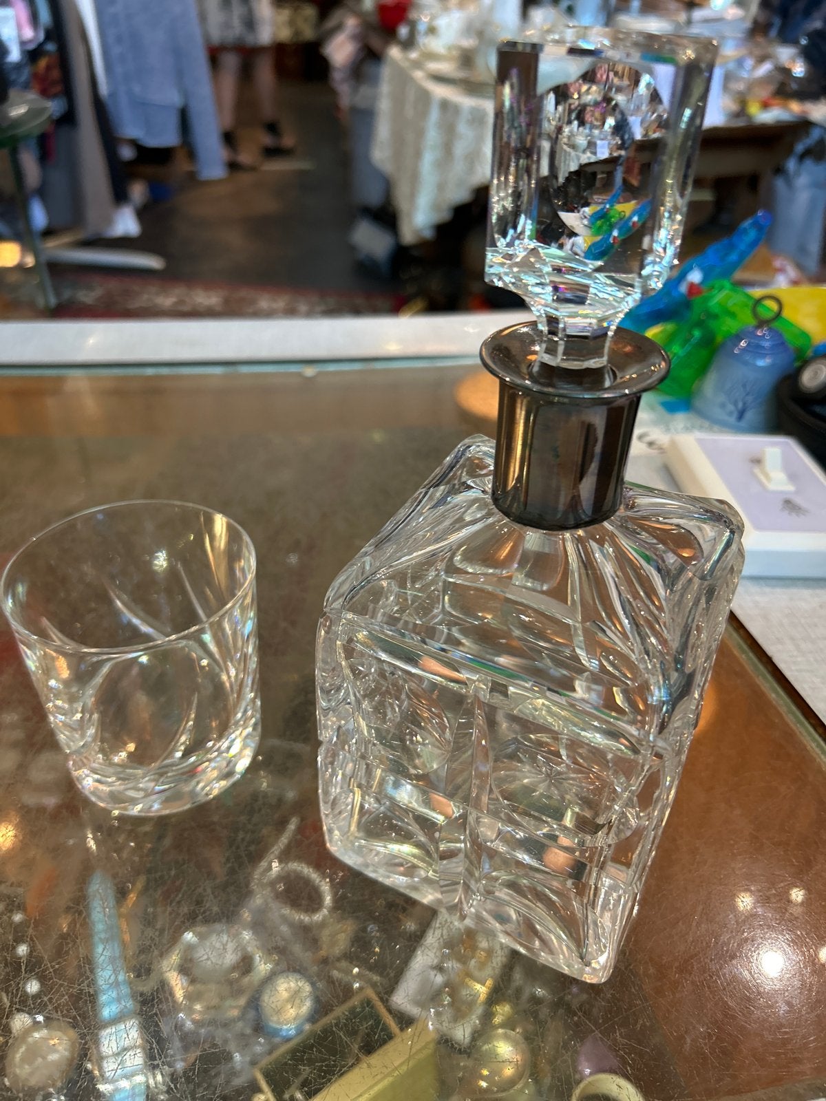 Art-Deco Kristallen karaf met zilveren hals. 1920-1930, Antiek en Kunst, Antiek | Glas en Kristal, Ophalen of Verzenden