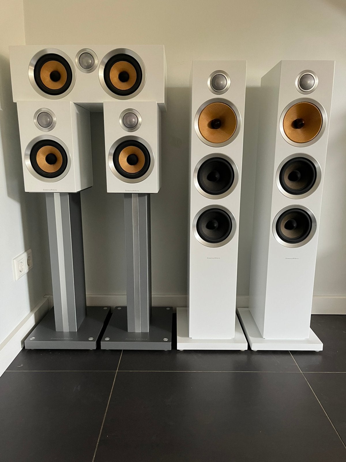 B & W CM S2 Set (Satin White) – CM8, CM1 & CM Center, Ophalen, 120 tot 150 watt, Geschikt voor surround/home cinema, Zo goed als nieuw