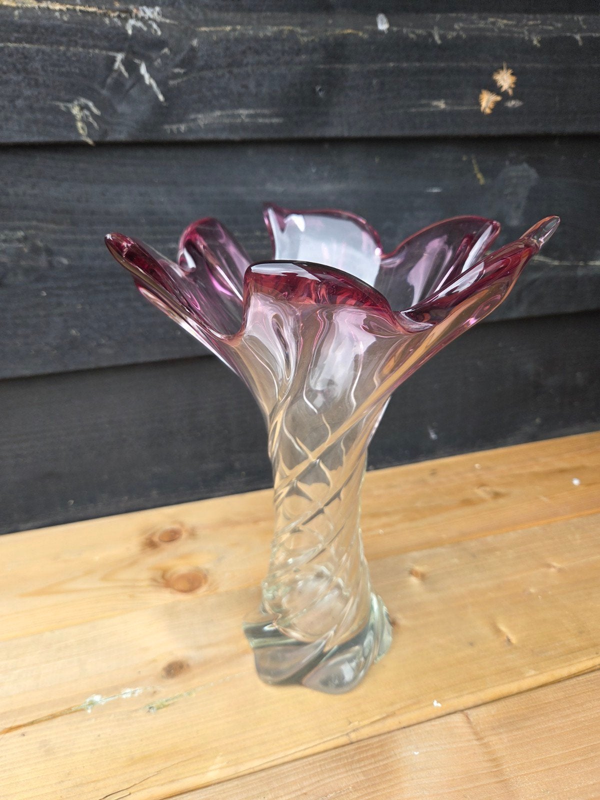 Vintage Murano Roze Paarse Vaas - Handgeblazen Glas, Ophalen of Verzenden