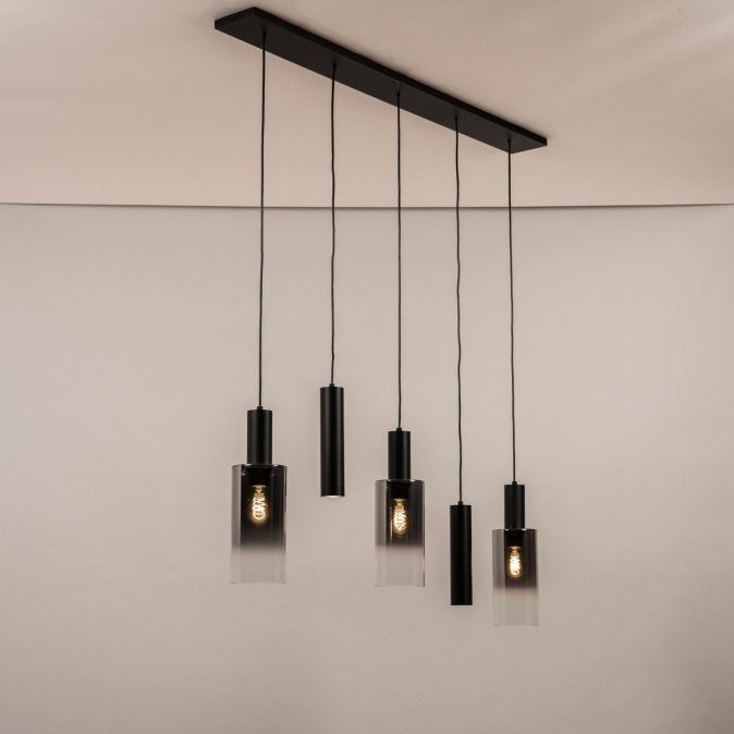 hanglamp zwart rookglas kokers 2 spots kokers bar tafel lamp, Ophalen of Verzenden, Nieuw, Glas, GU10