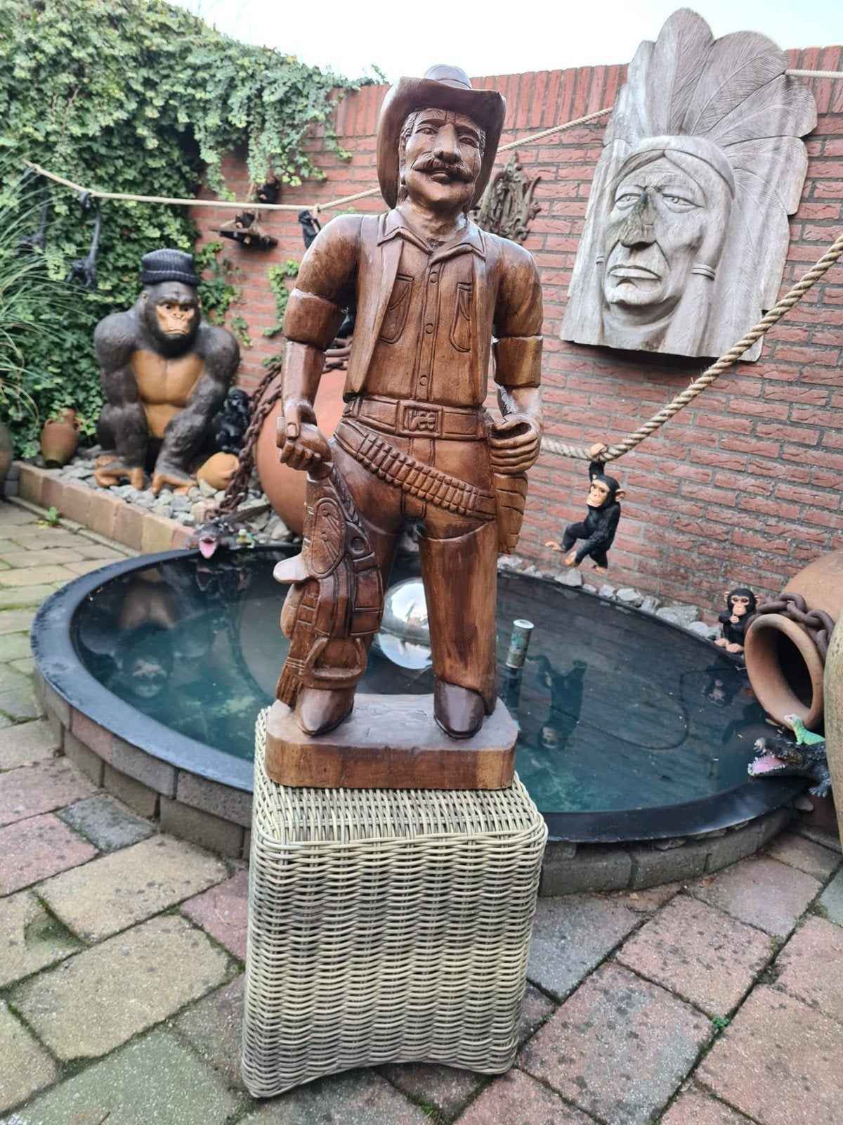 MASSIEF HOUTEN COWBOY VOOR MANCAVE OF COUNTRY BAR STEAKHOUSE, Ophalen, Hout, Beeld, 1 meter - 2 meter