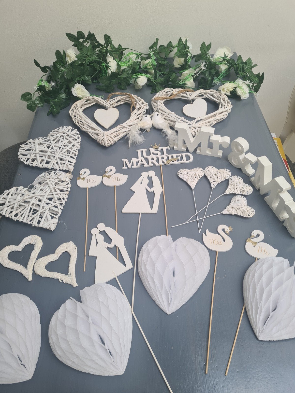 Bruiloft deco pakket: Mr & Mrs, harten, lampionnen, lich, Ophalen of Verzenden