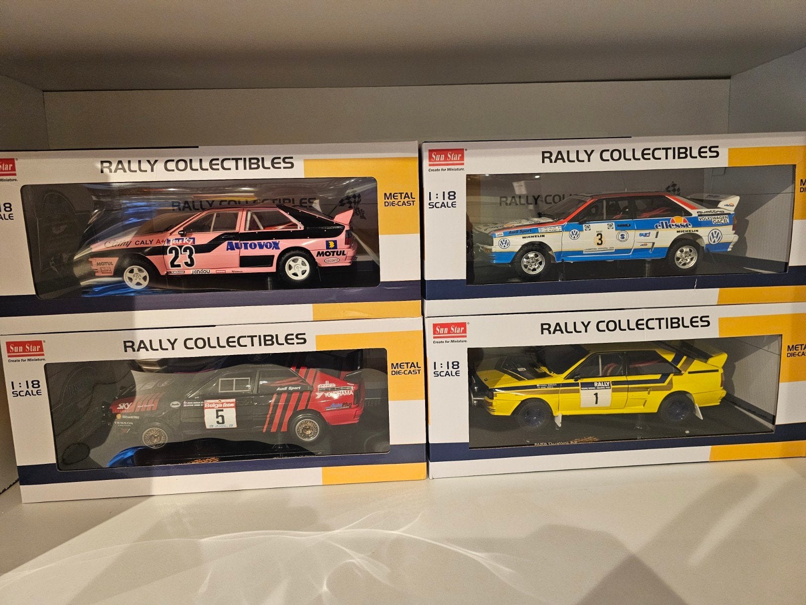 4x Sun Star Audi Quattro Rally 1:18, Ophalen of Verzenden, Zo goed als nieuw, Auto, Sun Star