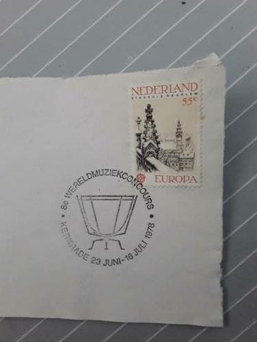 Zegel met stempel Wereld muziek concours Kerkrade 1978, Verzenden, Gestempeld