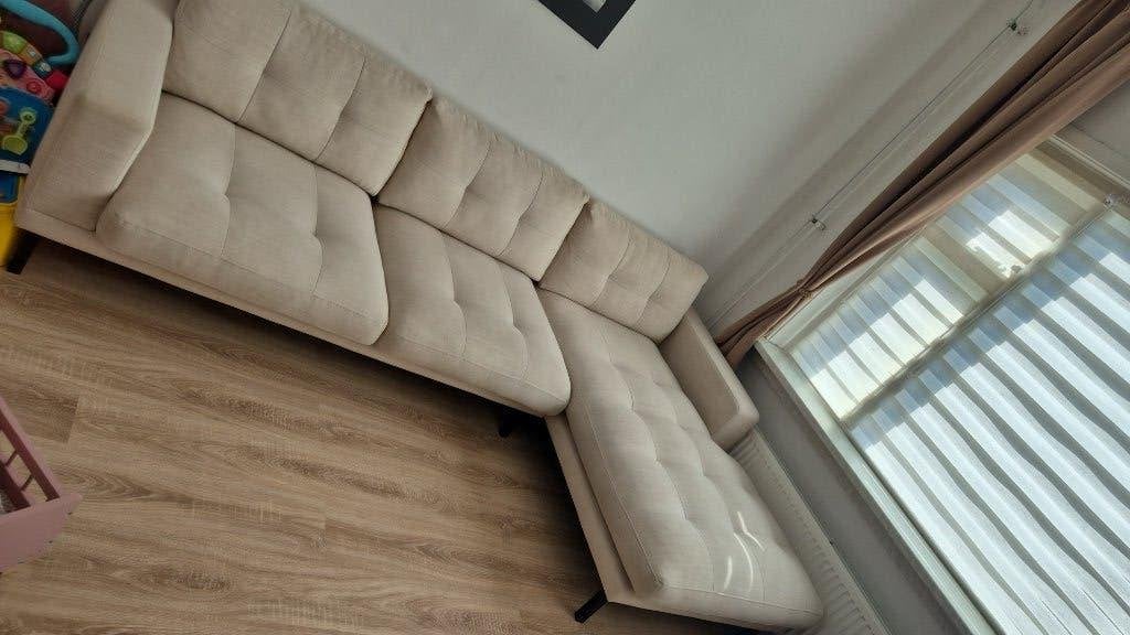 Wood hoekbank in creme kleur., Ophalen, 250 tot 300 cm, Hoekbank, Driepersoons