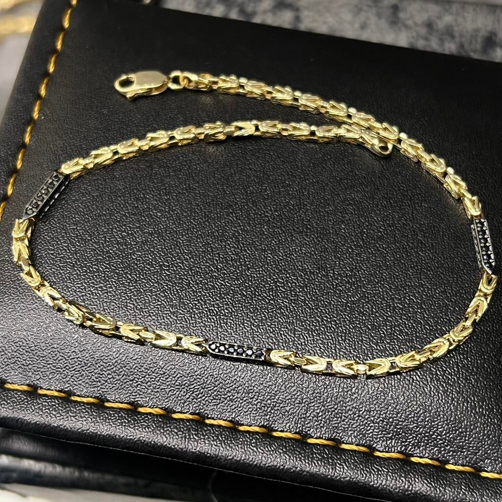 14k gouden armband koningsschakel onyx stenen, Ophalen of Verzenden, Zo goed als nieuw, Goud