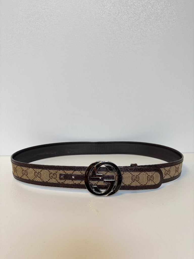 GUCCI Bruin canvas UNISEX riem Maat 100, Echt leder, Tailleriem, Ophalen of Verzenden, 3 tot 5 cm