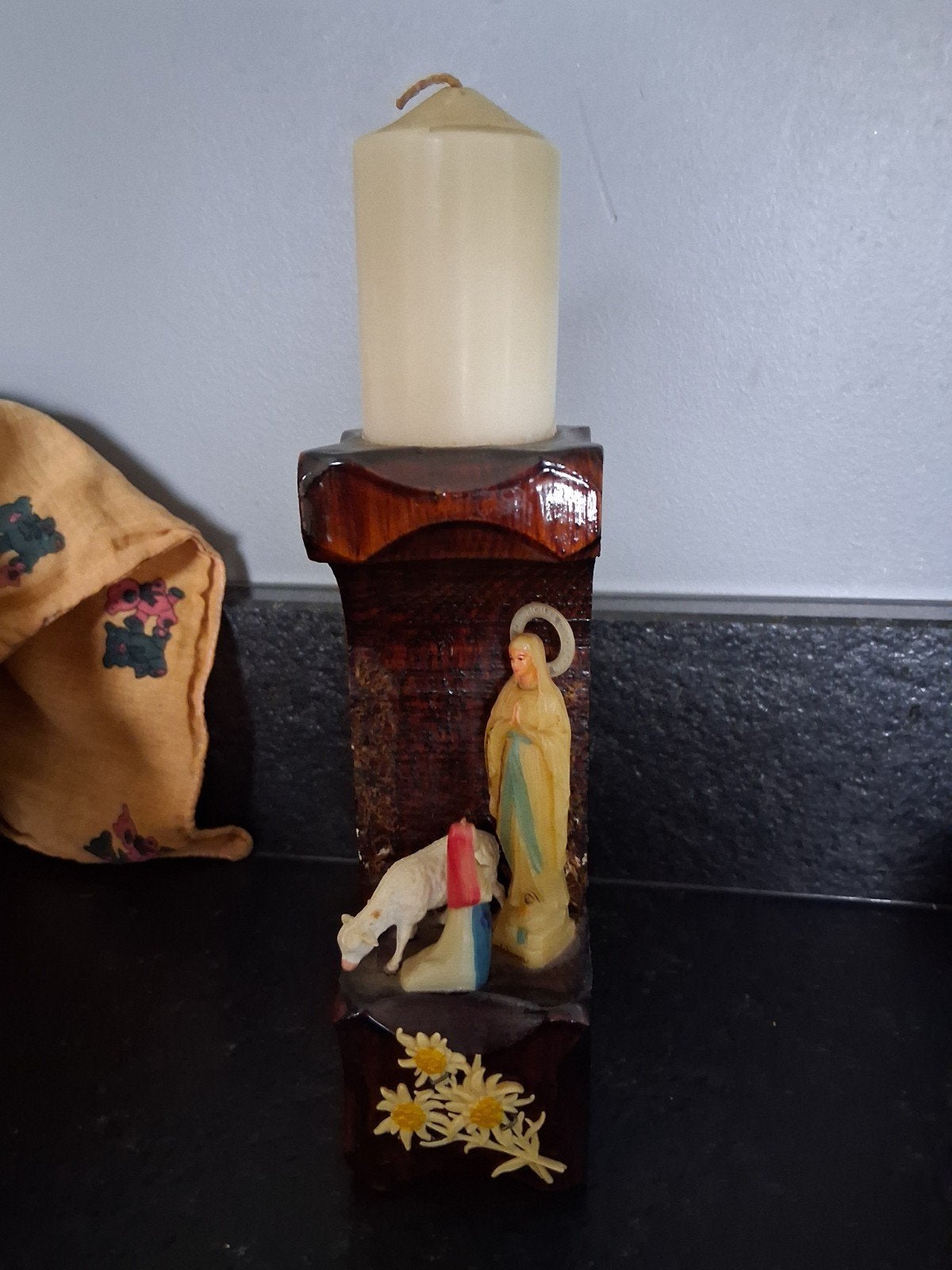 houten kandelaar met "Lourdes-tafereel", Ophalen of Verzenden