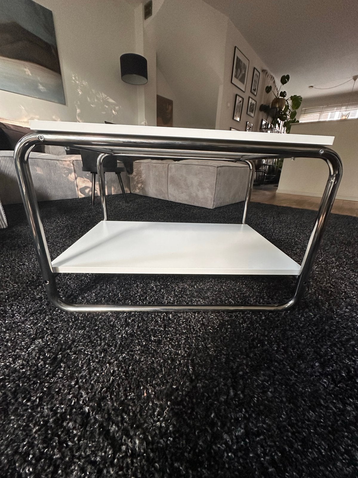 IKEA BAGGBODA stijlvolle tafel - wit blad - chroom onderstel, Ophalen, 50 – 75, 50 tot 100 cm, Grenenhout