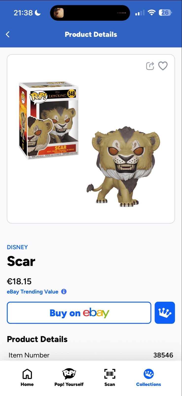 Funko Pop! Disney Lion King Scar #548, Ophalen of Verzenden, Zo goed als nieuw