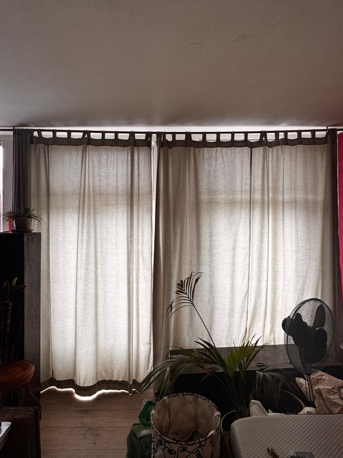 3 mintgroene linnenlook gordijnen, Ophalen, Gebruikt, 250 cm, Groen