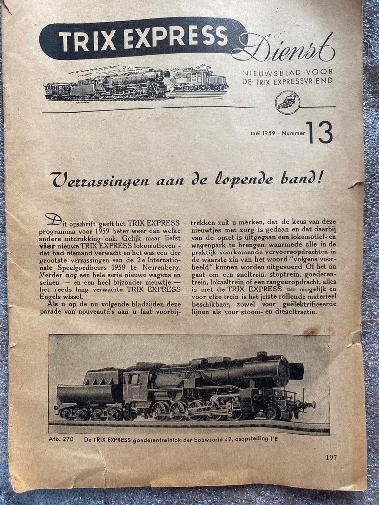 Trix express   Folder  no 13.  Mei 1959, Ophalen of Verzenden, Zo goed als nieuw, Trein, Boek of Tijdschrift
