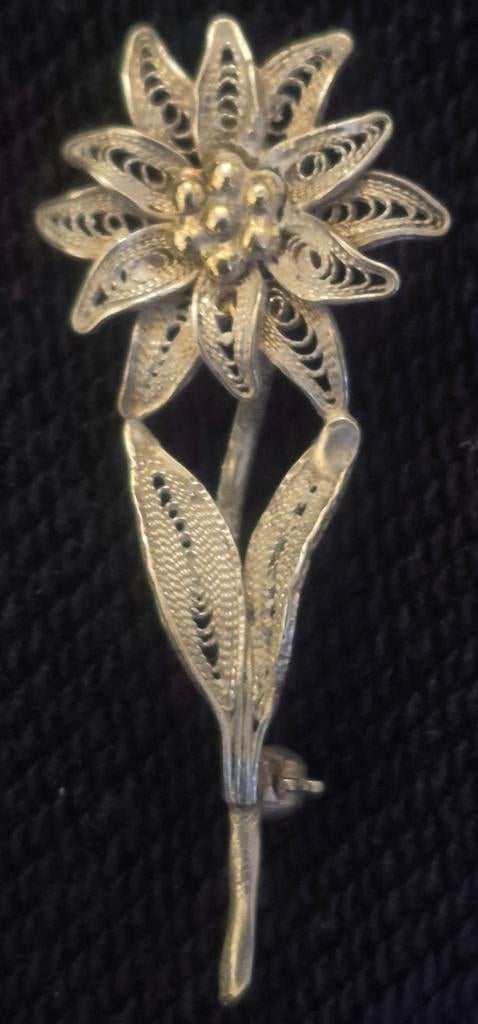 Broche Edelweiss 800, Sieraden, Tassen en Uiterlijk, Broches, Gebruikt, Zilver, Zilver, Ophalen of Verzenden