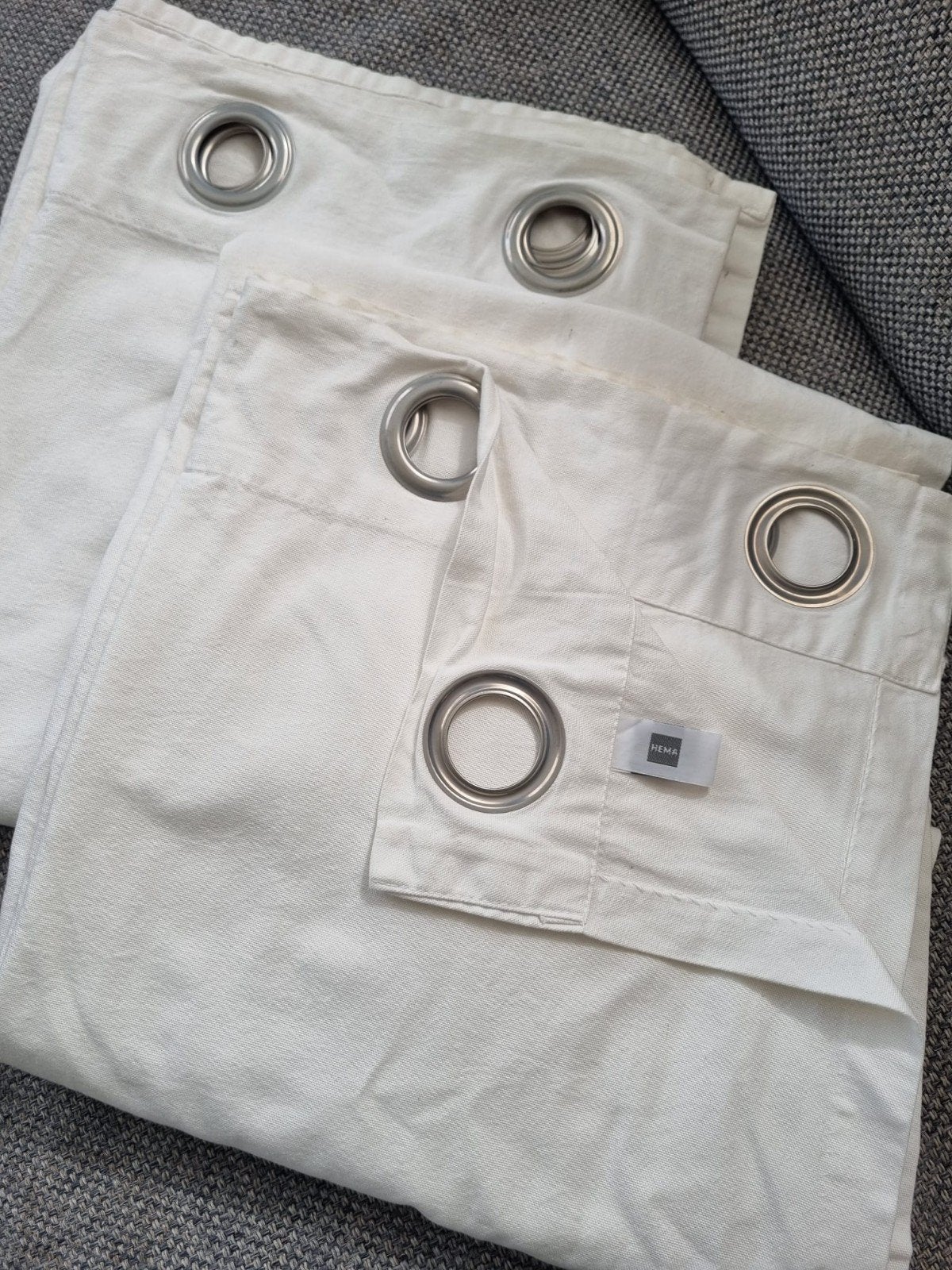 Set kant en klare gordijnen, Met ringen, Gebruikt, Wit, Ophalen of Verzenden