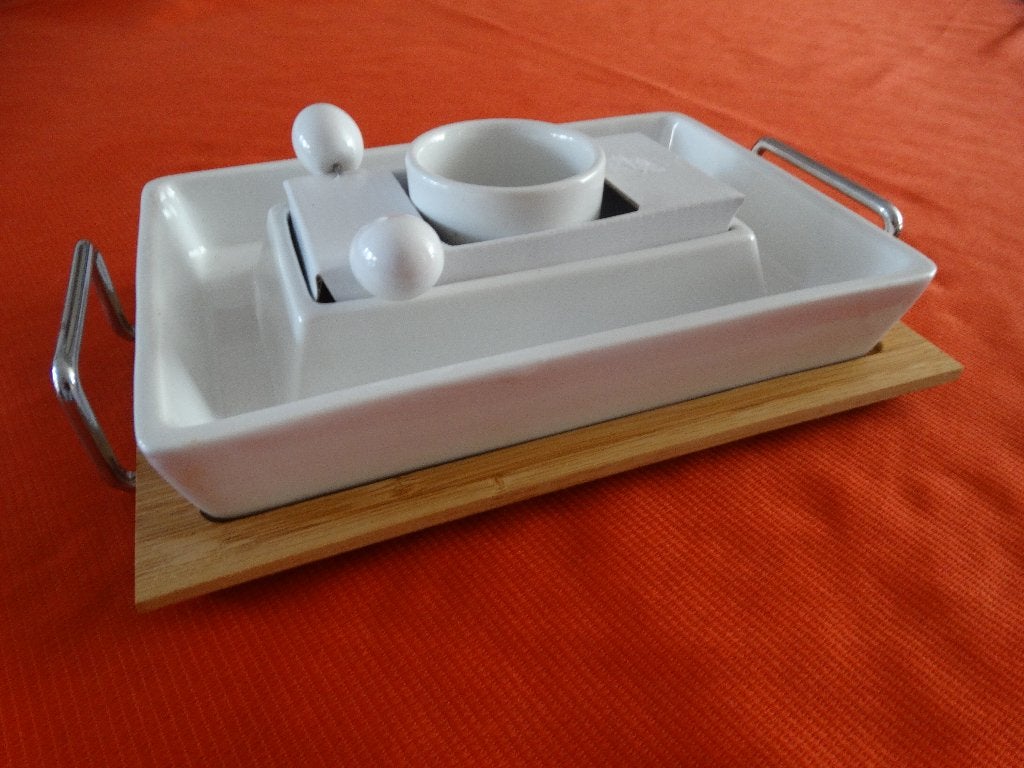 Tapas serveer set hout - porselein, Overige merken, Nieuw, Ophalen of Verzenden, Schaal of Schalen