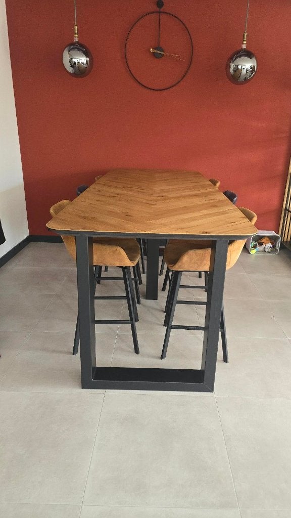 Eettafel hoog incl. Draaibare zitrukken, Ophalen, Gebruikt, Landelijk modern, Eikenhout