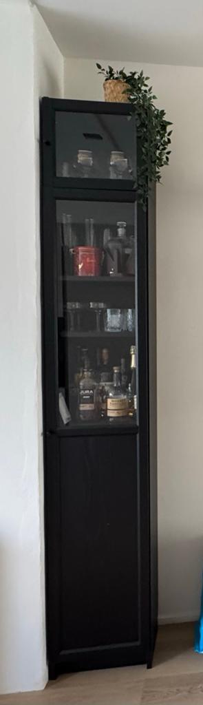Zwarte Billy vitrinekast met glazen deuren (40x30x237 cm), Ophalen, Minder dan 50 cm, Gebruikt, 200 cm of meer