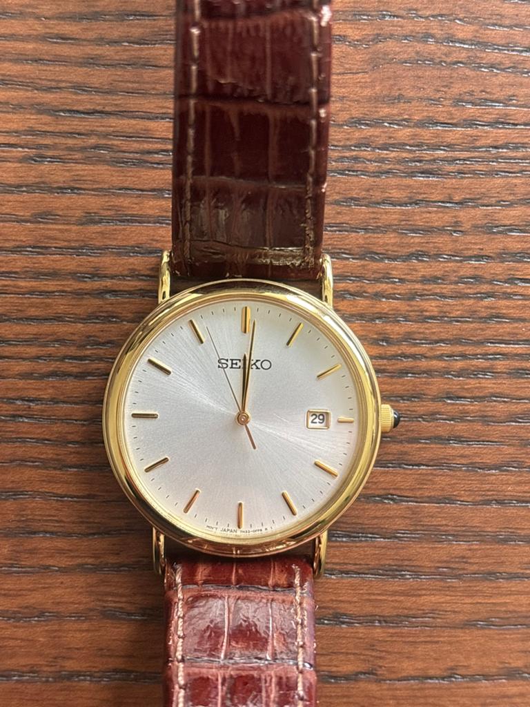 Seiko SKK698P1 Goudkleurige Dresswatch, Ophalen of Verzenden, Zo goed als nieuw, Leer, Seiko