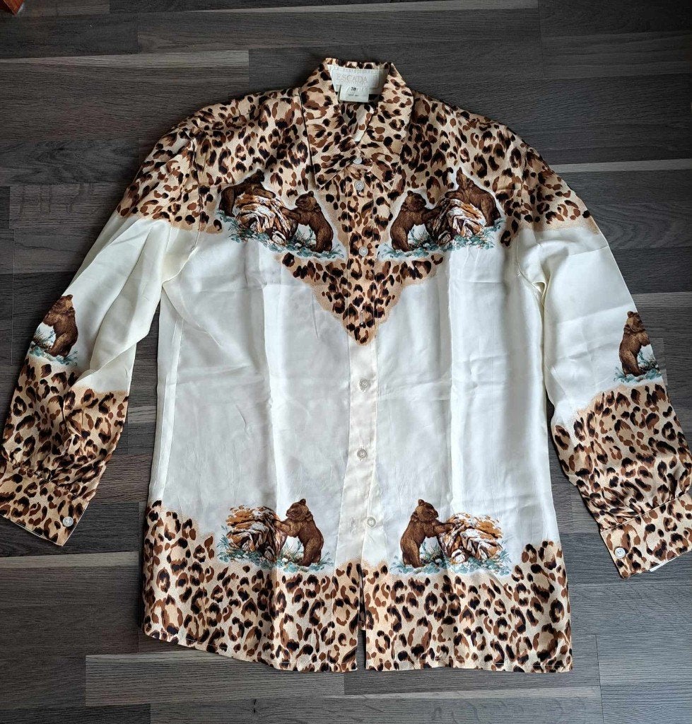 Escada vintage blouse luipaard in 100% zijde, 38/40, Kleding | Dames, Maat 38/40 (M), Bruin, Escada, Ophalen of Verzenden