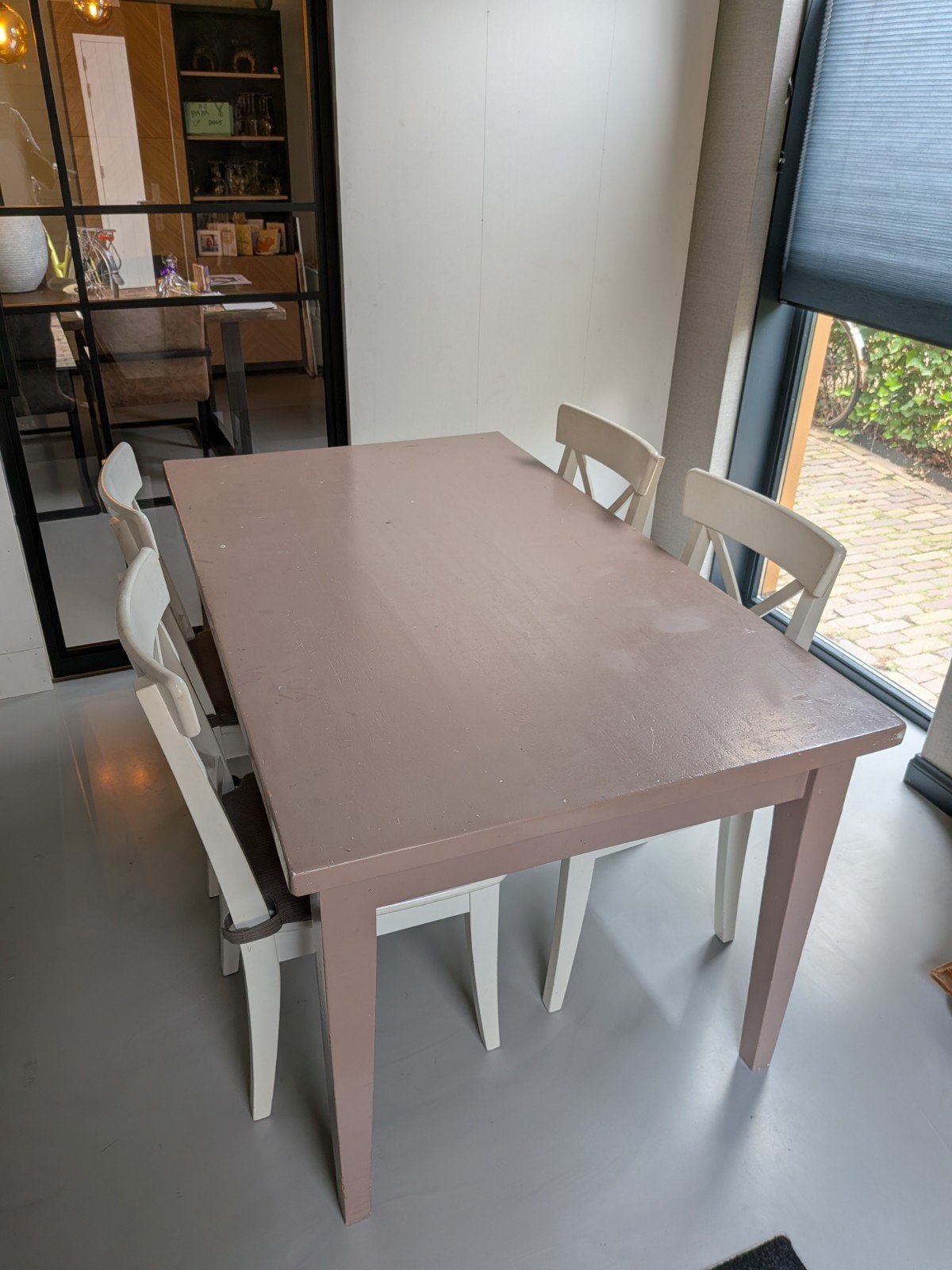 Eettafel met 4 stoelen en kussens, Huis en Inrichting, Tafels | Eettafels, Ophalen, Gebruikt, 100 tot 150 cm, 50 tot 100 cm