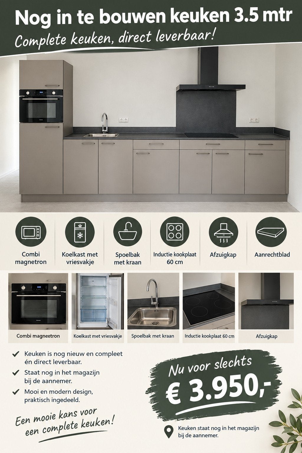 nieuwe keuken, 3.5 mtr, compleet, Huis en Inrichting, Ophalen, Nieuw