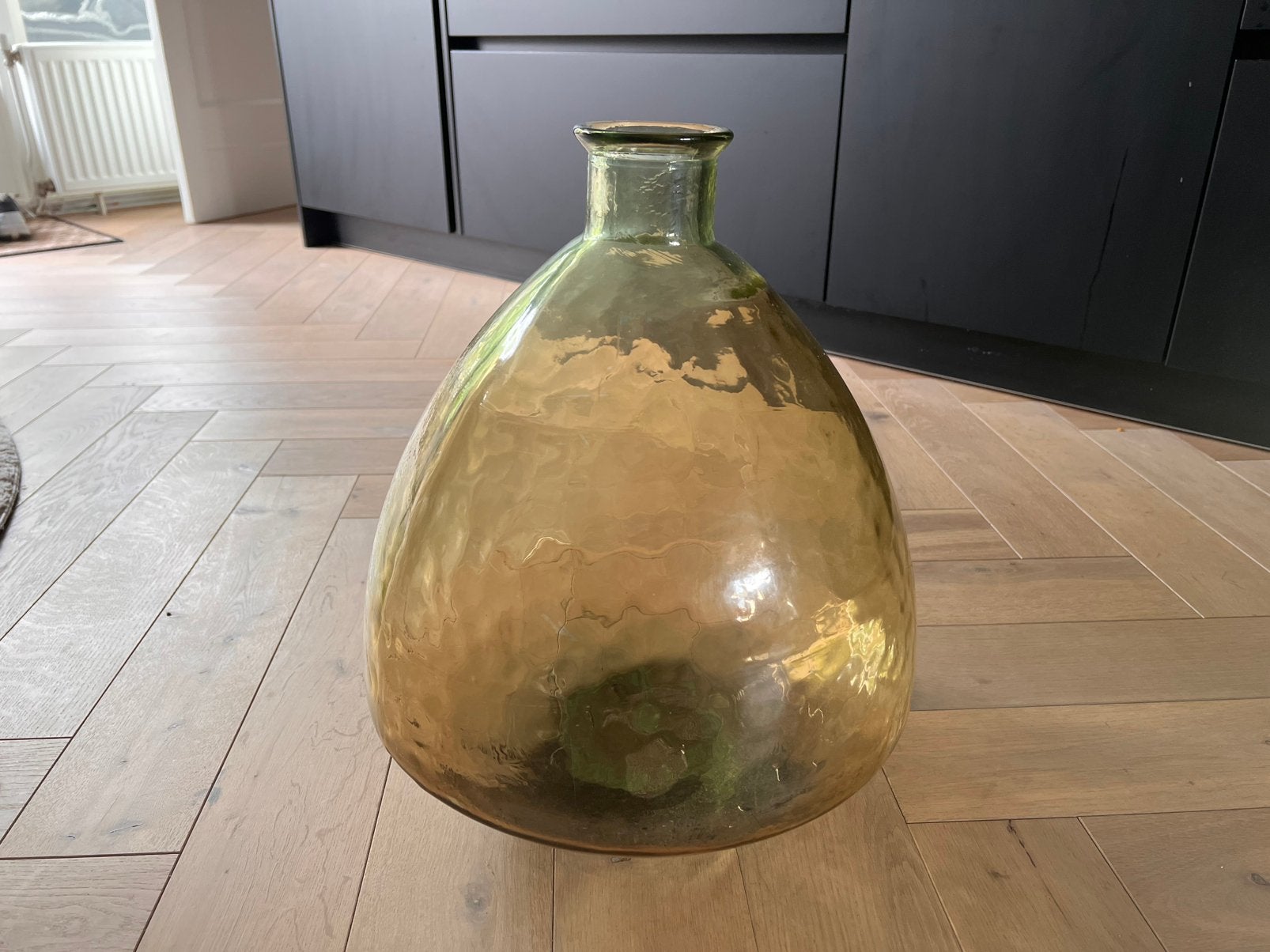 Prachtige glazen roze bruine grote vaas 40x40, Ophalen of Verzenden