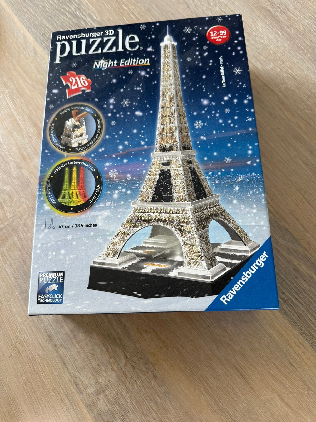 3 D puzzel Eiffeltoren Ravensburger night edition LED, Hobby en Vrije tijd, Denksport en Puzzels, Ophalen of Verzenden, Minder dan 500 stukjes