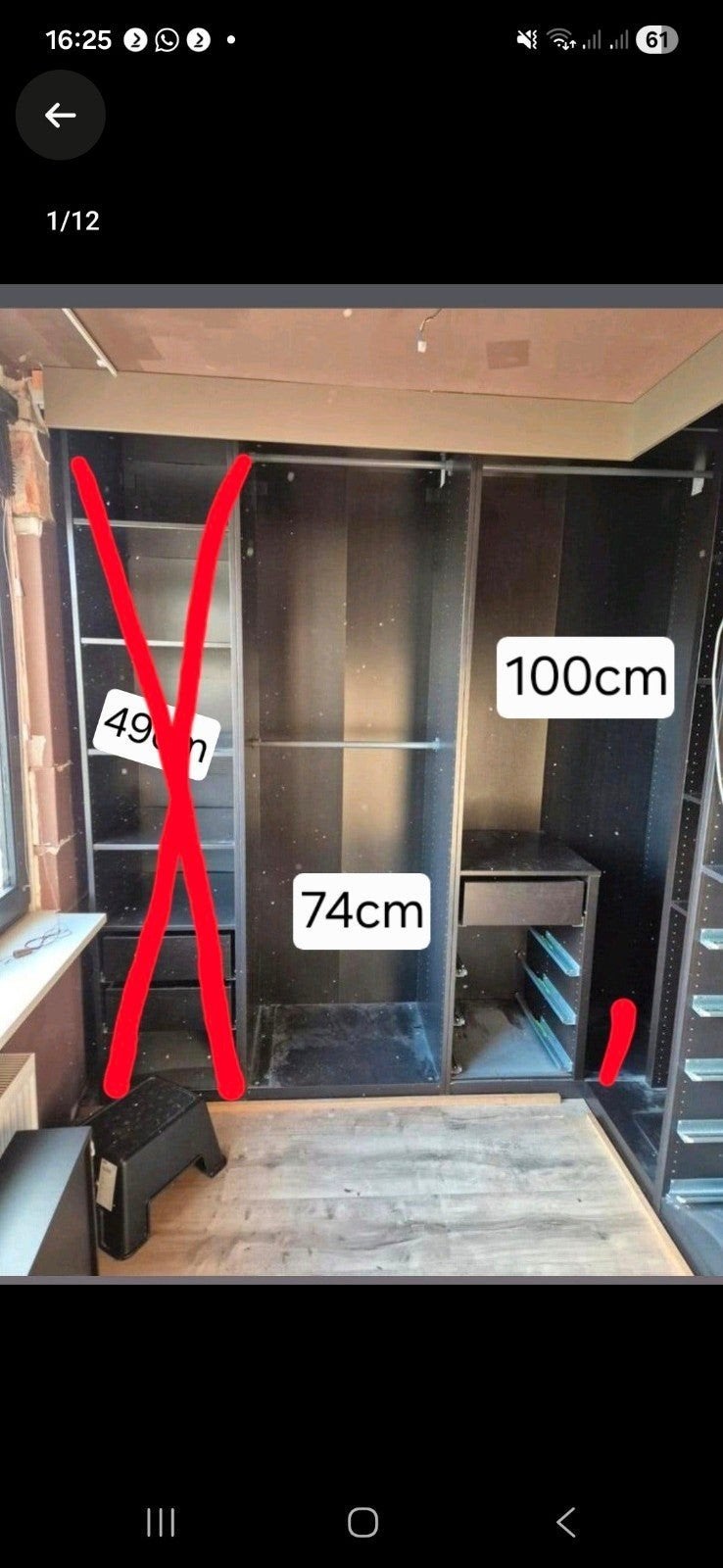 Ikea hoekkast met schuifdeuren en lades - donkerbruin, Gebruikt, 200 cm of meer, Ophalen of Verzenden, 200 cm of meer