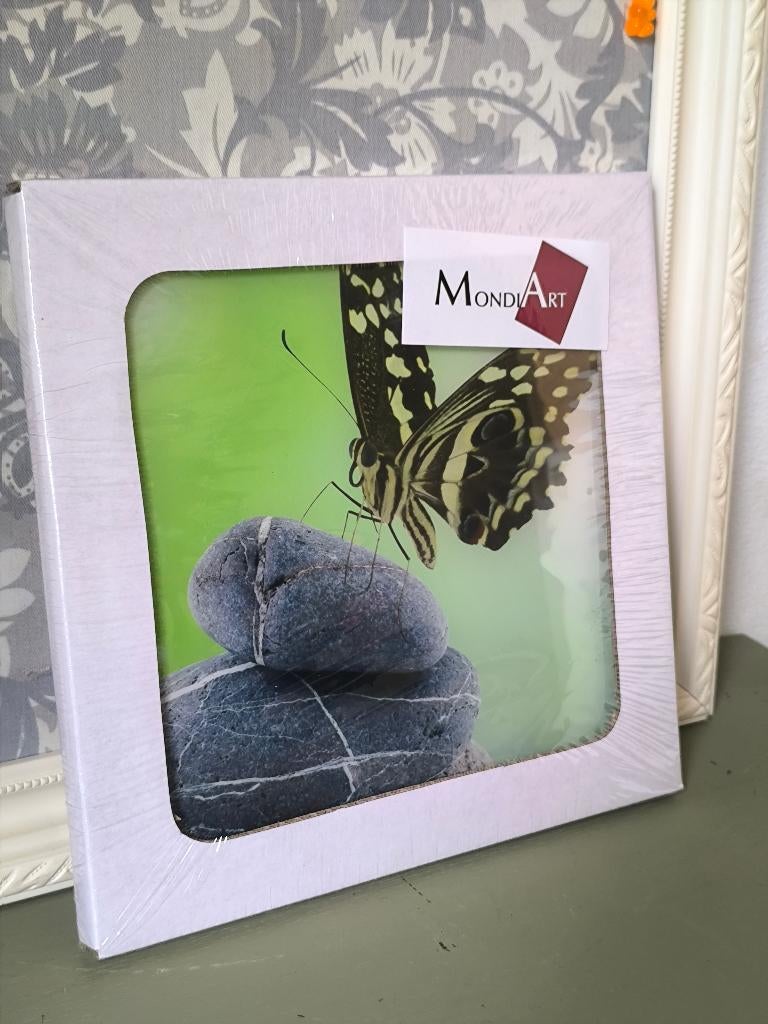 Nieuw! MondiArt glas wand display vlinder op steen, 25 cm, Meerkleurig, Glas, Met ophangsysteem