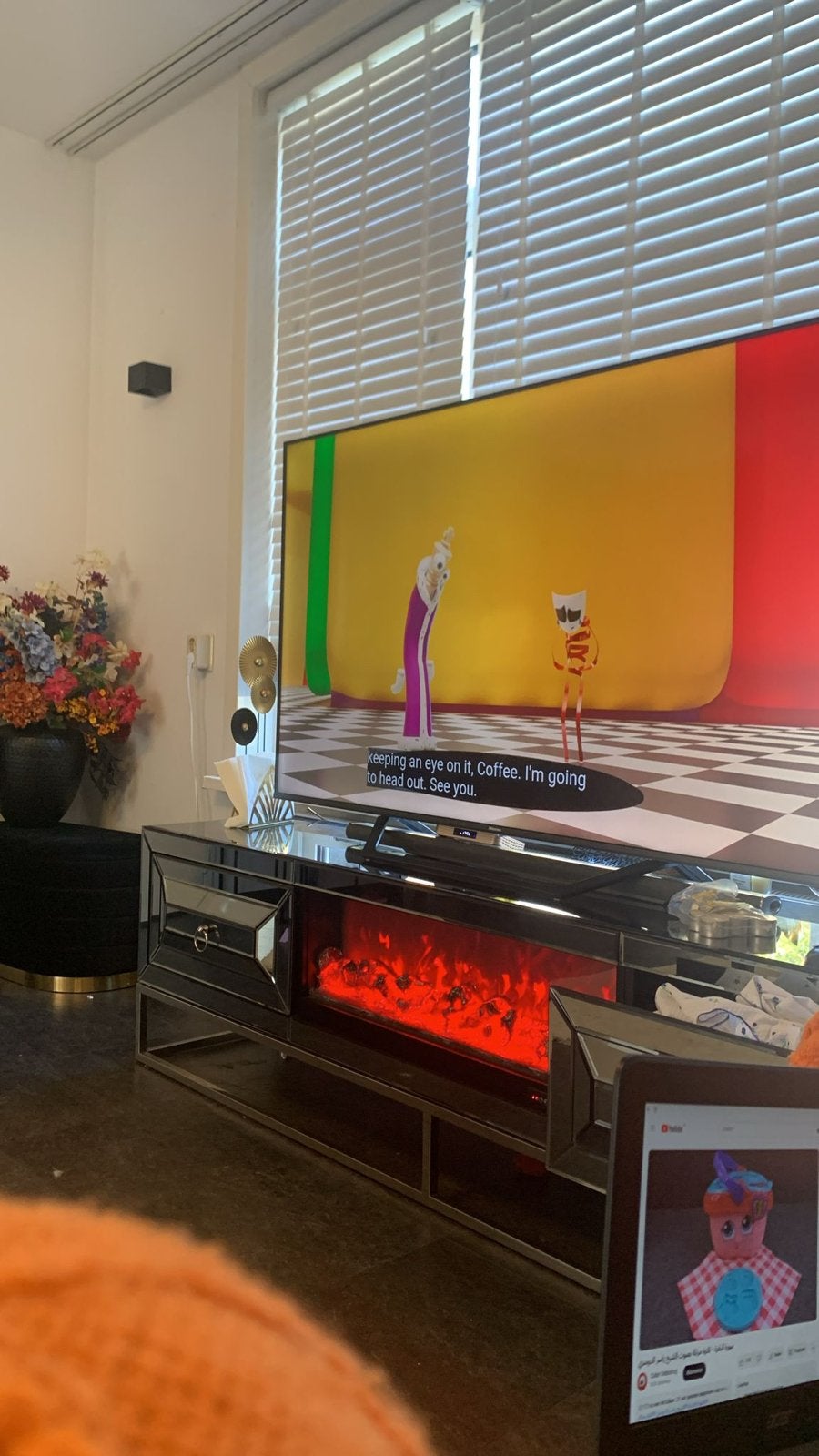 GRATIS!!      TV meubel met haard en barst in glas, Ophalen, Gebruikt, Glas, Minder dan 100 cm