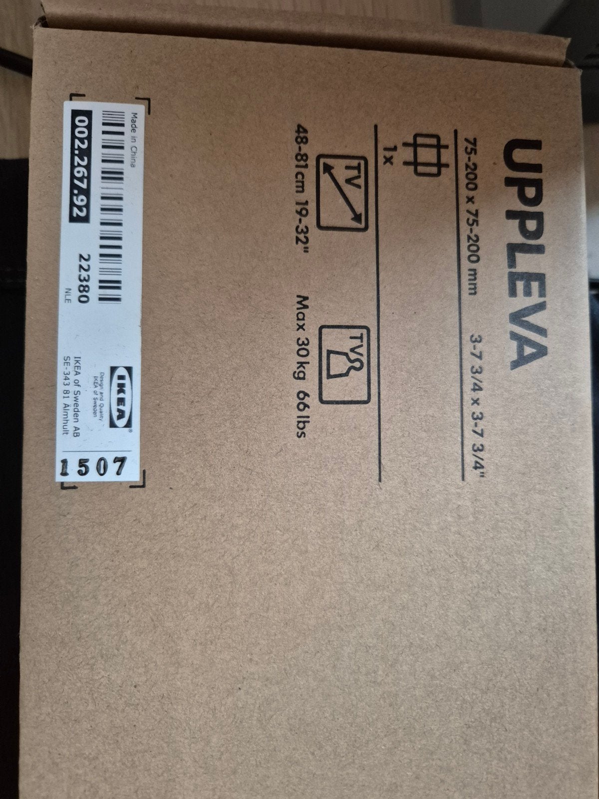 IKEA UPPLEVA TV-beugel 19-32 inch, max 30kg, Ophalen of Verzenden, Nieuw
