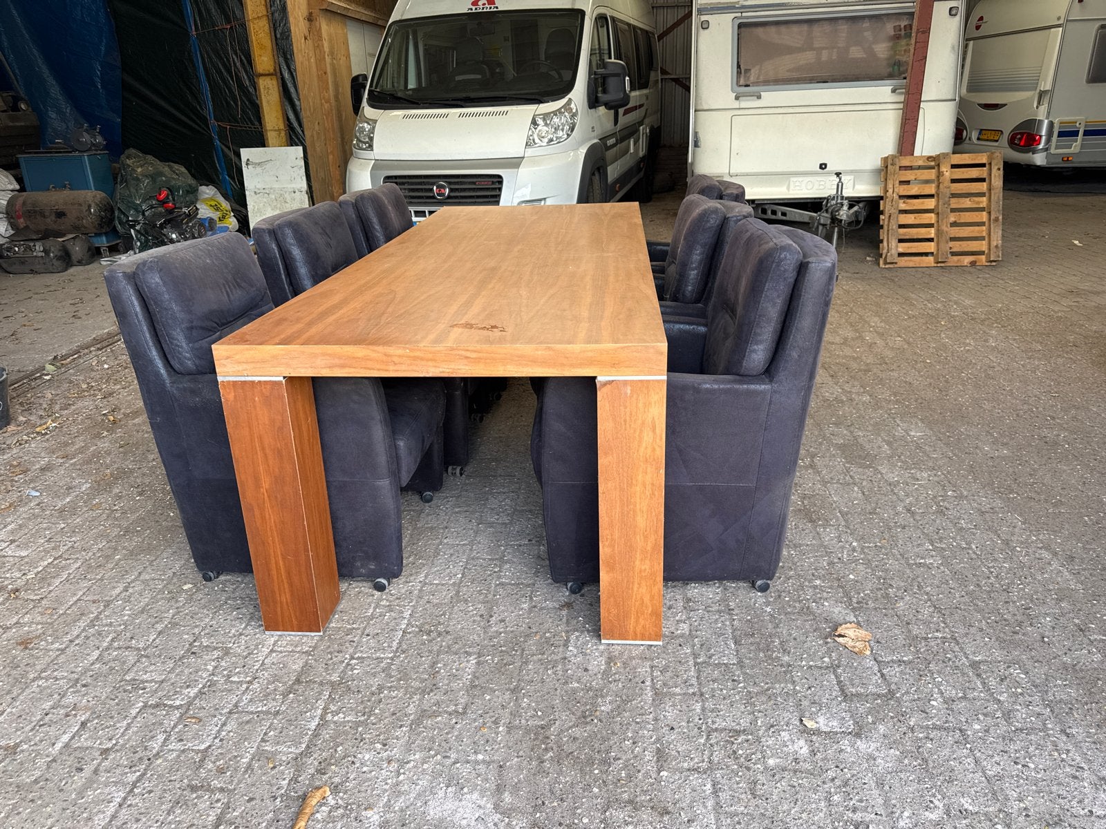 Houten eettafel 2.50 x 1 m., Gebruikt, 150 tot 200 cm, Vier personen, Rechthoekig