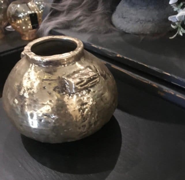 Design, PTMD vaas, Ø 18cm, kleur brons nieuw, Huis en Inrichting, Woonaccessoires | Vazen, Steen, Overige kleuren, Nieuw, Ophalen of Verzenden