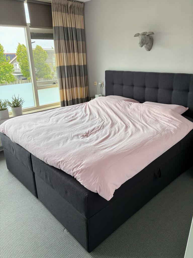 Boxspring 180x200 opbergruimte met topper, Ophalen, Tweepersoons, Zo goed als nieuw, 180 cm